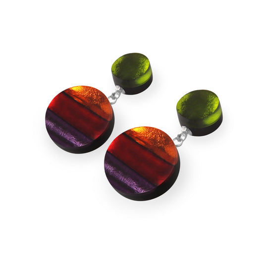 Rainbow Geometric Circles Shiny Drop Stud Earrings | The Jewellery Stop