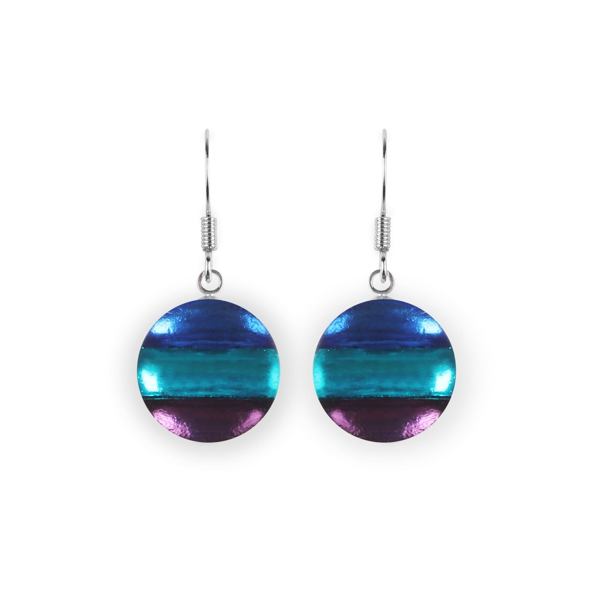 Peacock Geometric Circles Shiny Fish Hook Earrings | The Jewellery Stop