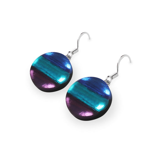 Peacock Geometric Circles Shiny Fish Hook Earrings | The Jewellery Stop