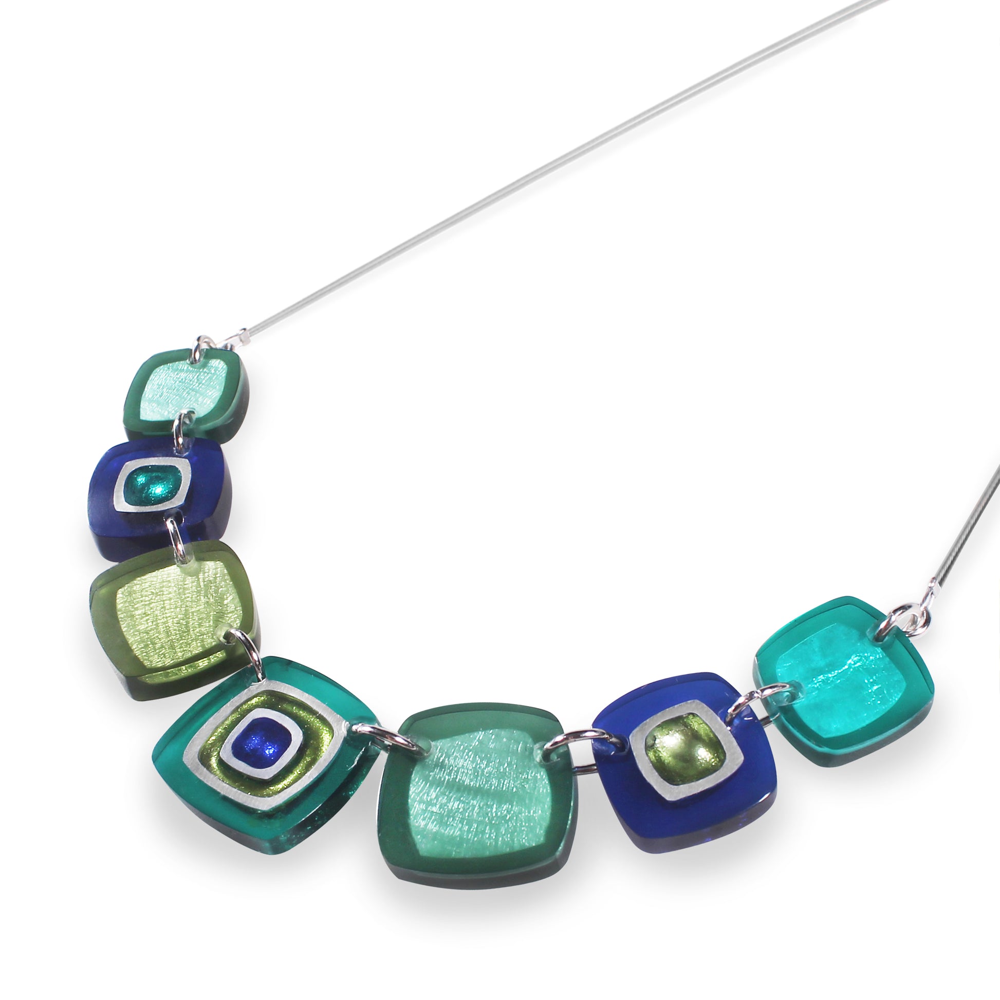 Everglade Abstract Squares Shiny Trail Necklace