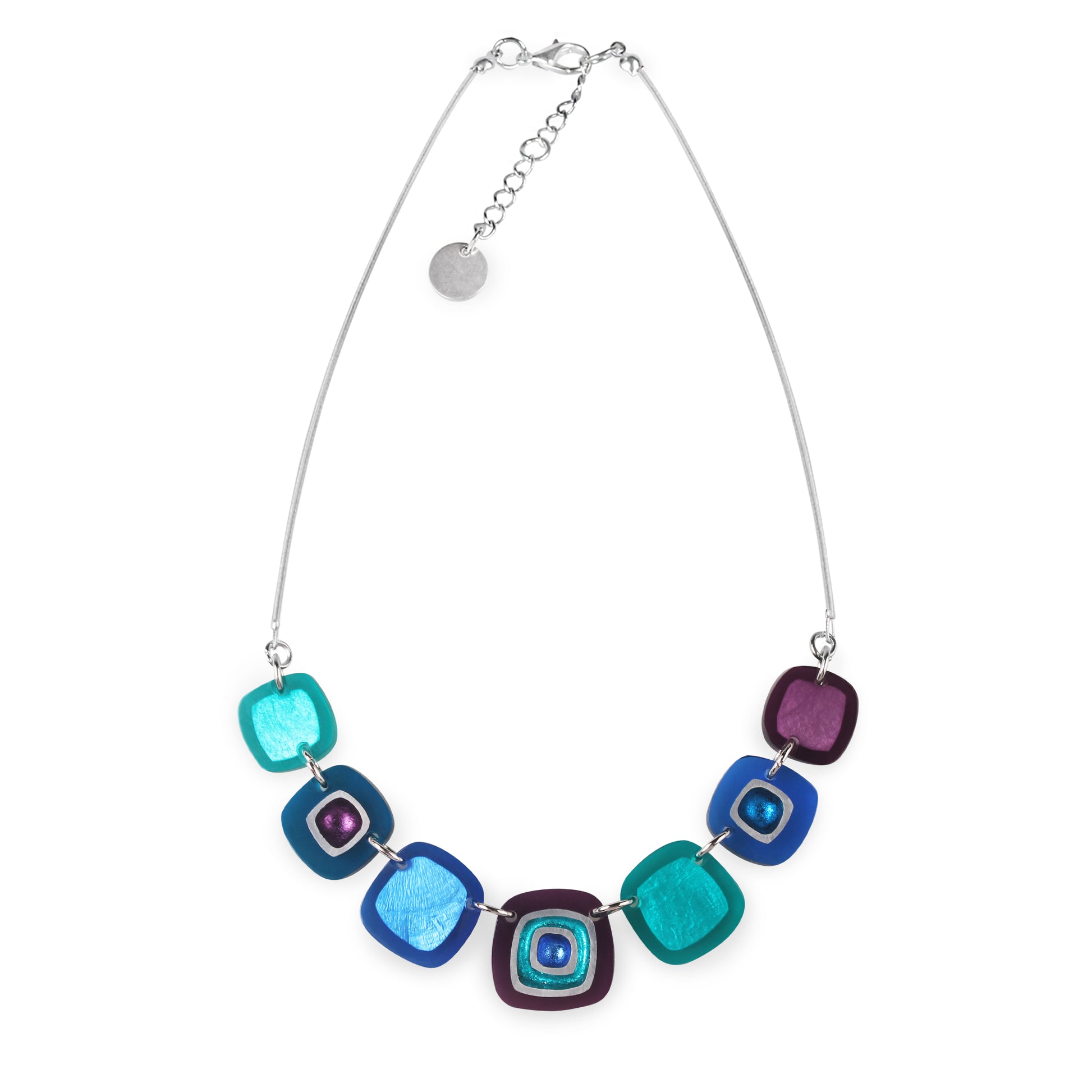 Peacock Abstract Squares Shiny Trail Necklace