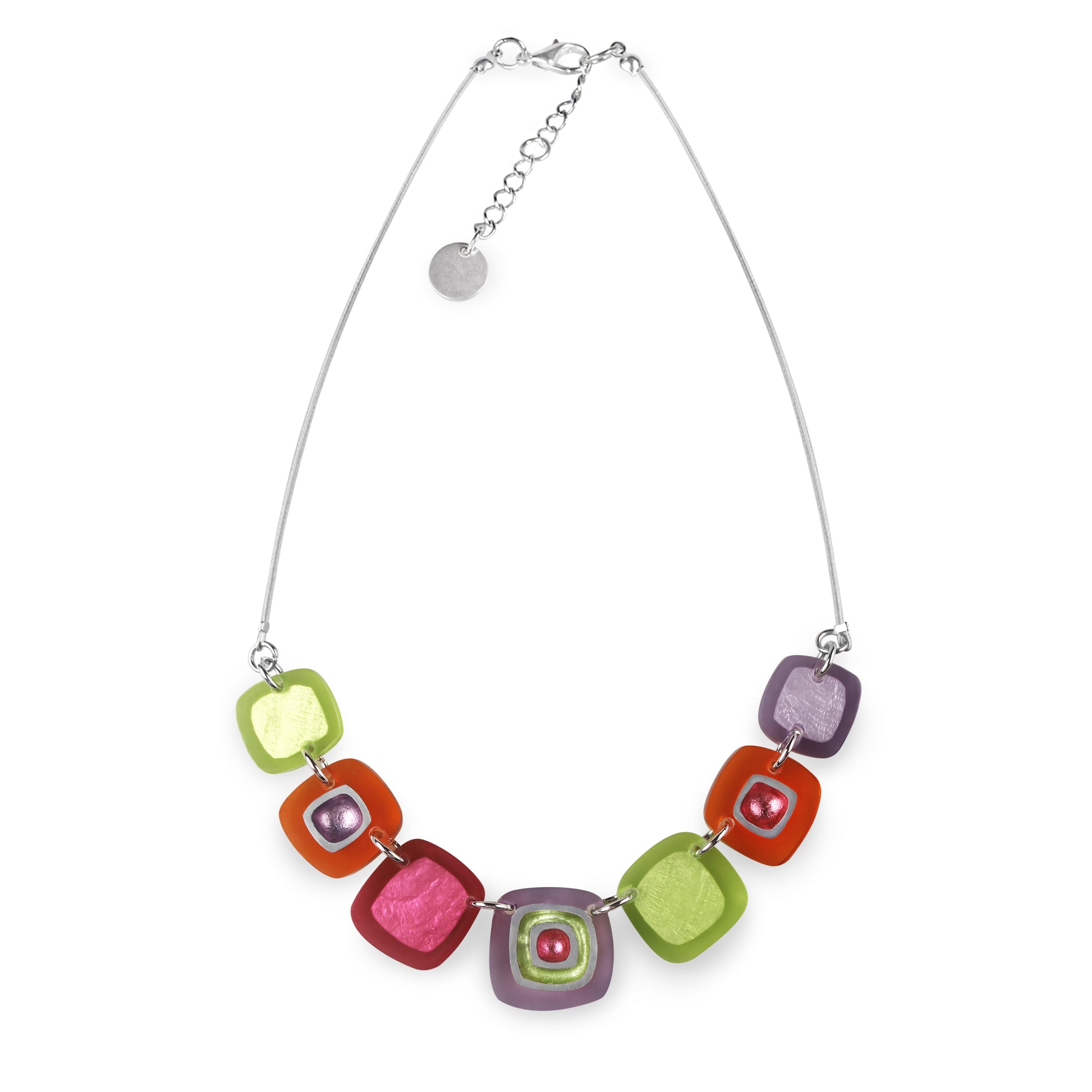 Sherbet Abstract Squares Shiny Trail Necklace