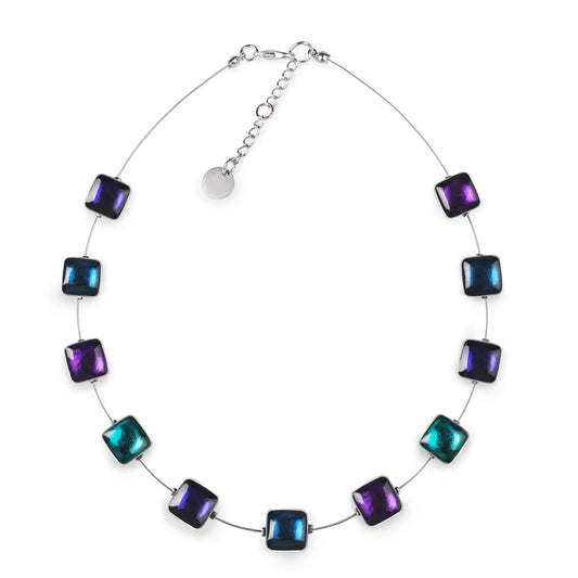 Peacock Aluminium Squares Shiny Necklace | The Jewellery Stop