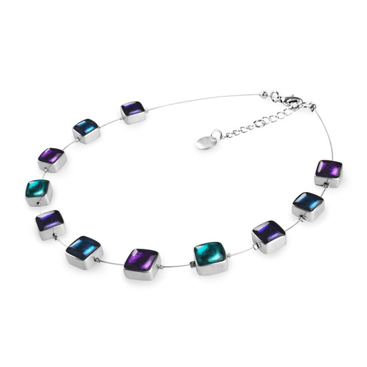 Peacock Aluminium Squares Shiny Necklace | The Jewellery Stop