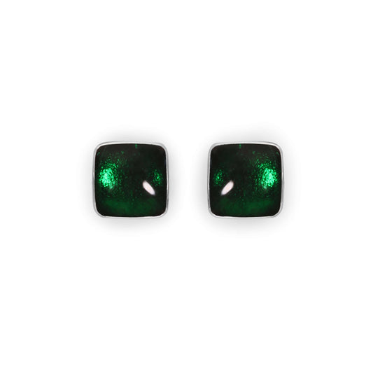 Emerald Aluminium Squares Shiny Stud Earrings