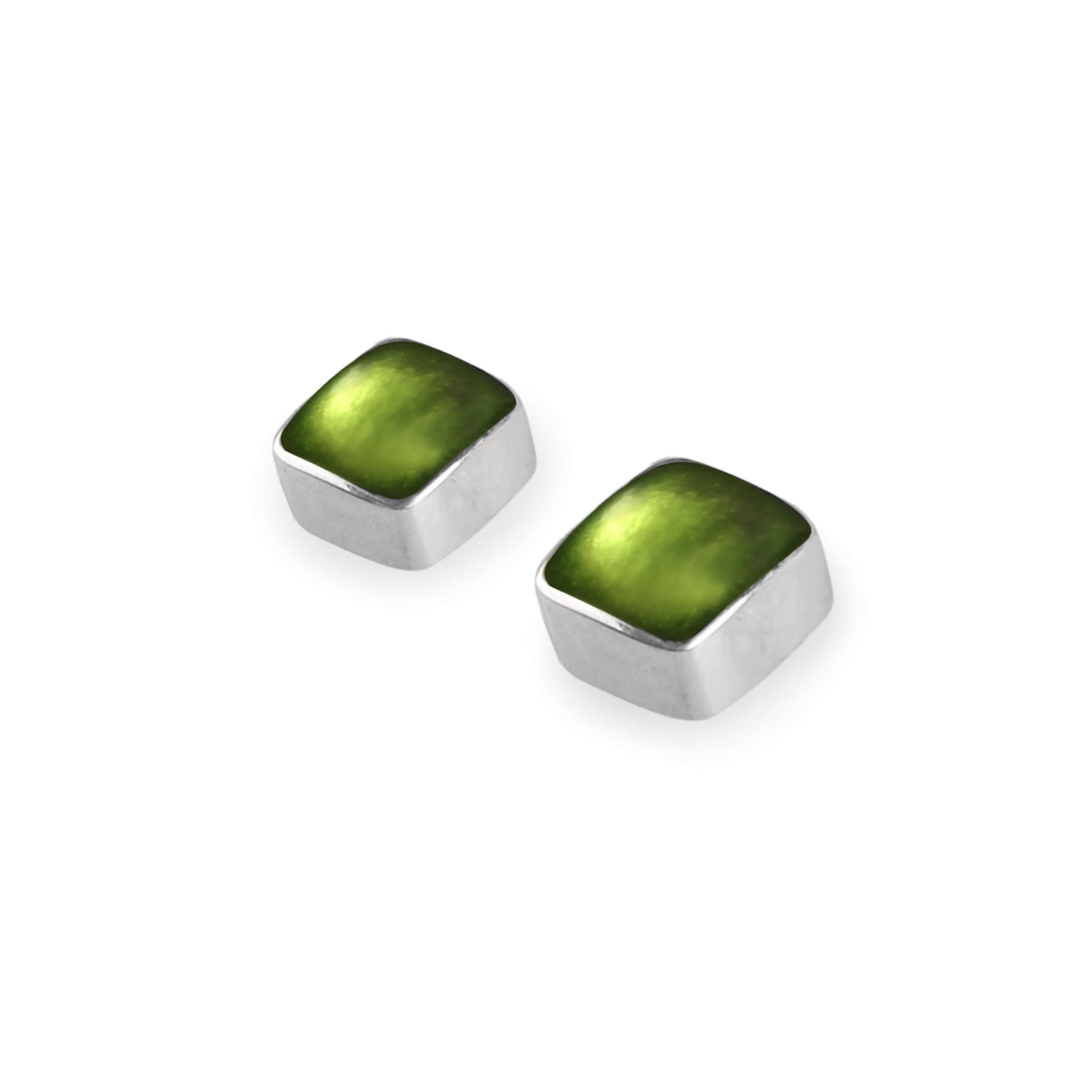 Kiwi Aluminium Squares Shiny Stud Earrings