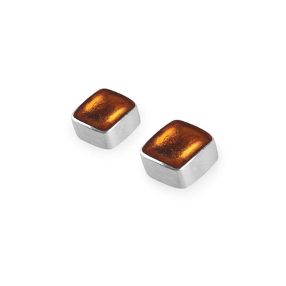 Orange Aluminium Squares Shiny Stud Earrings