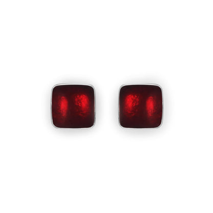 Red Aluminium Squares Shiny Stud Earrings