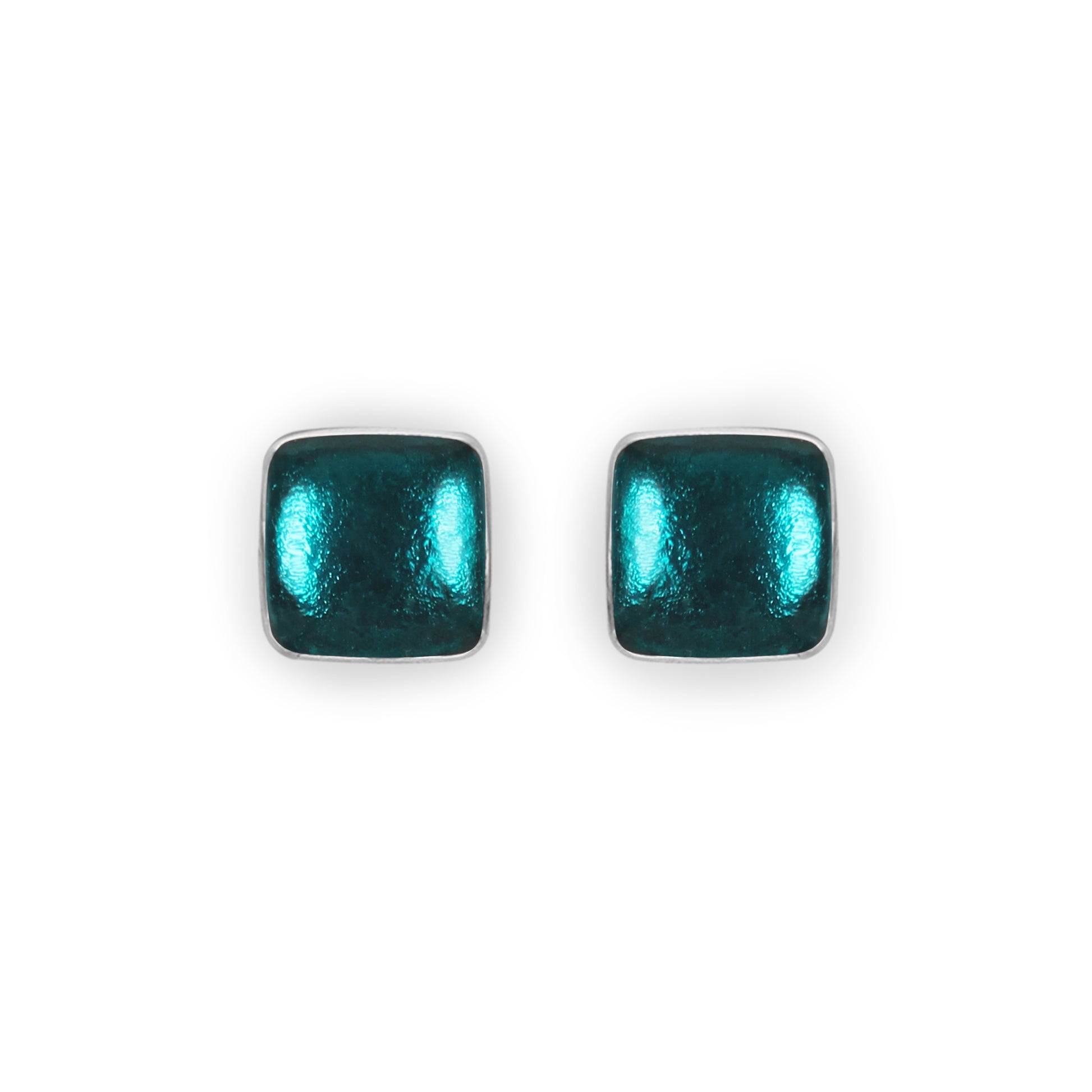 Teal Aluminium Squares Shiny Stud Earrings