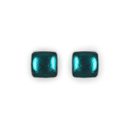 Teal Aluminium Squares Shiny Stud Earrings