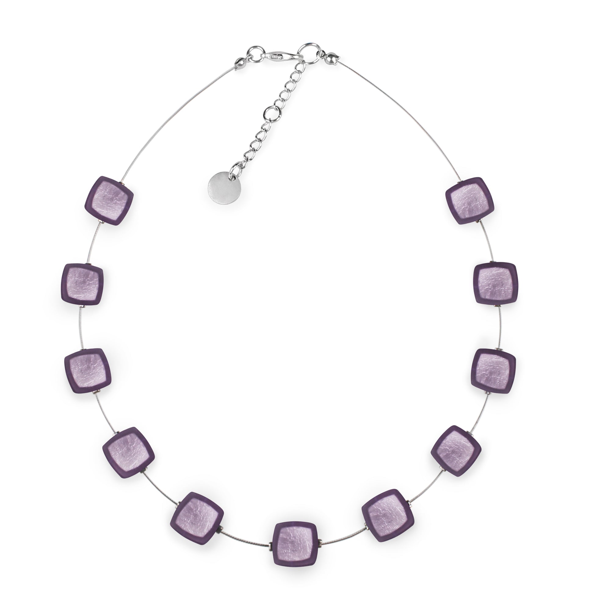Lilac Abstract Squares Matte Button Necklace
