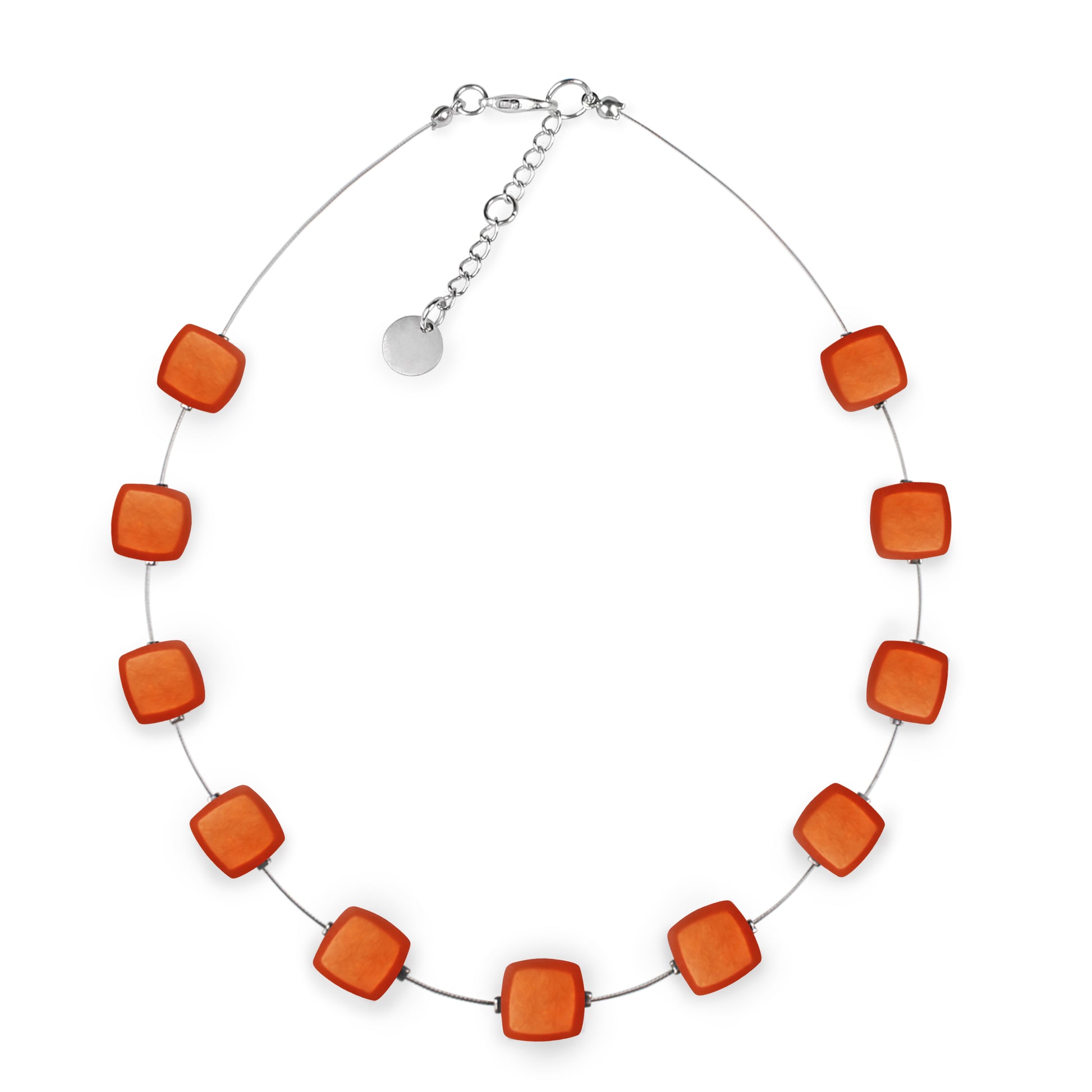 Orange Abstract Squares Matte Button Necklace