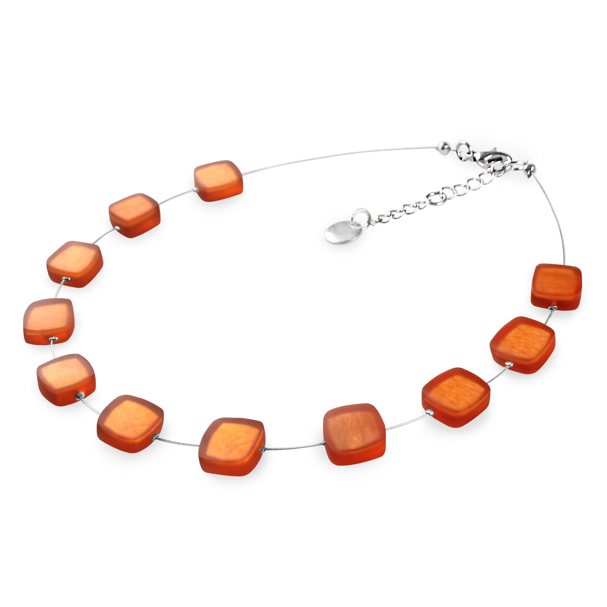 Orange Abstract Squares Matte Button Necklace