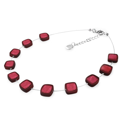 Pink Abstract Squares Matte Button Necklace