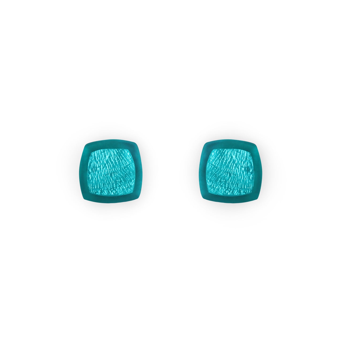 Peacock Abstract Squares Shiny Stud Earrings