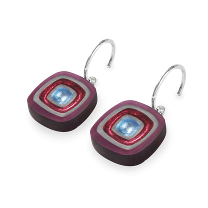 Rainbow Abstract Squares Shiny Creole Earrings | The Jewellery Stop