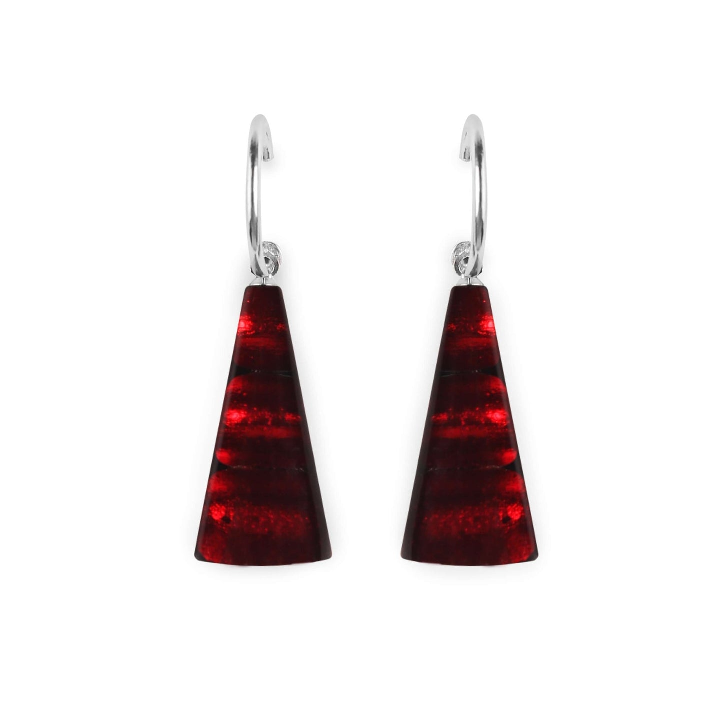 Red Deco Triangle Shiny Creole Earrings | The Jewellery Stop