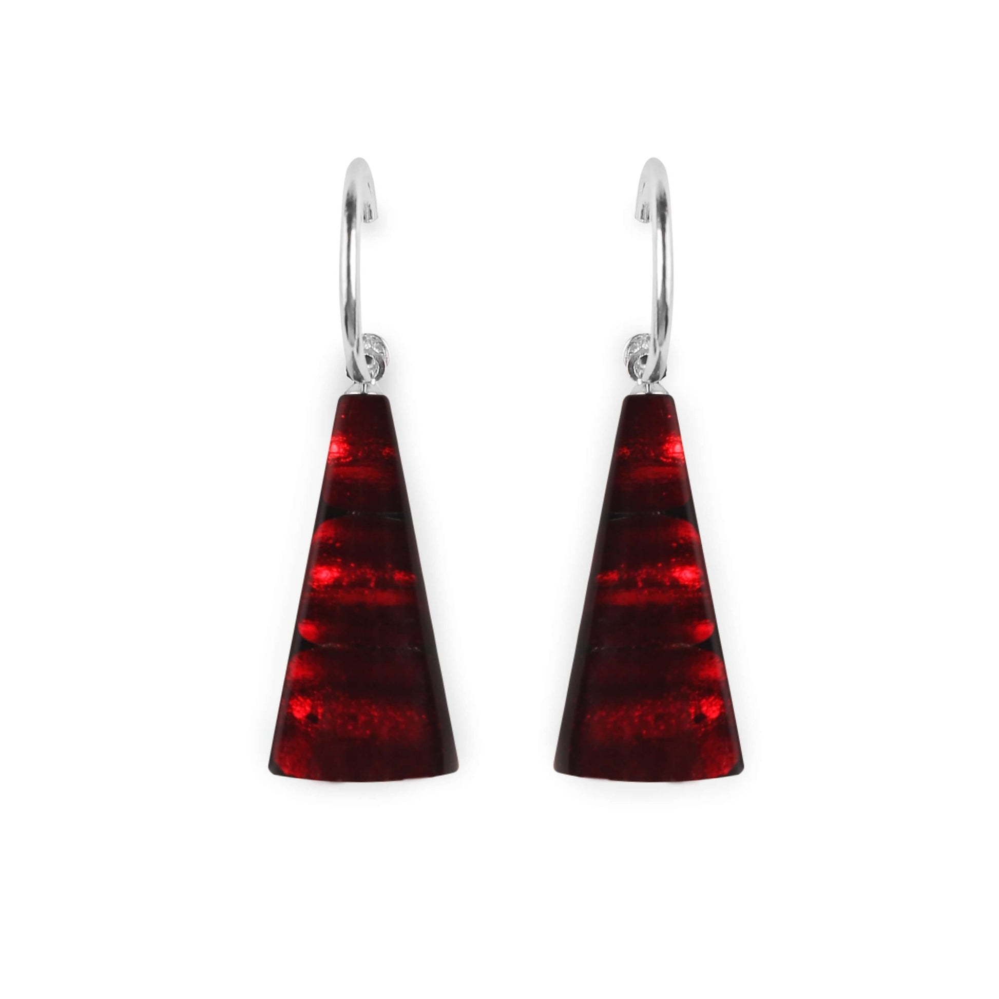 Red Deco Triangle Shiny Creole Earrings | The Jewellery Stop