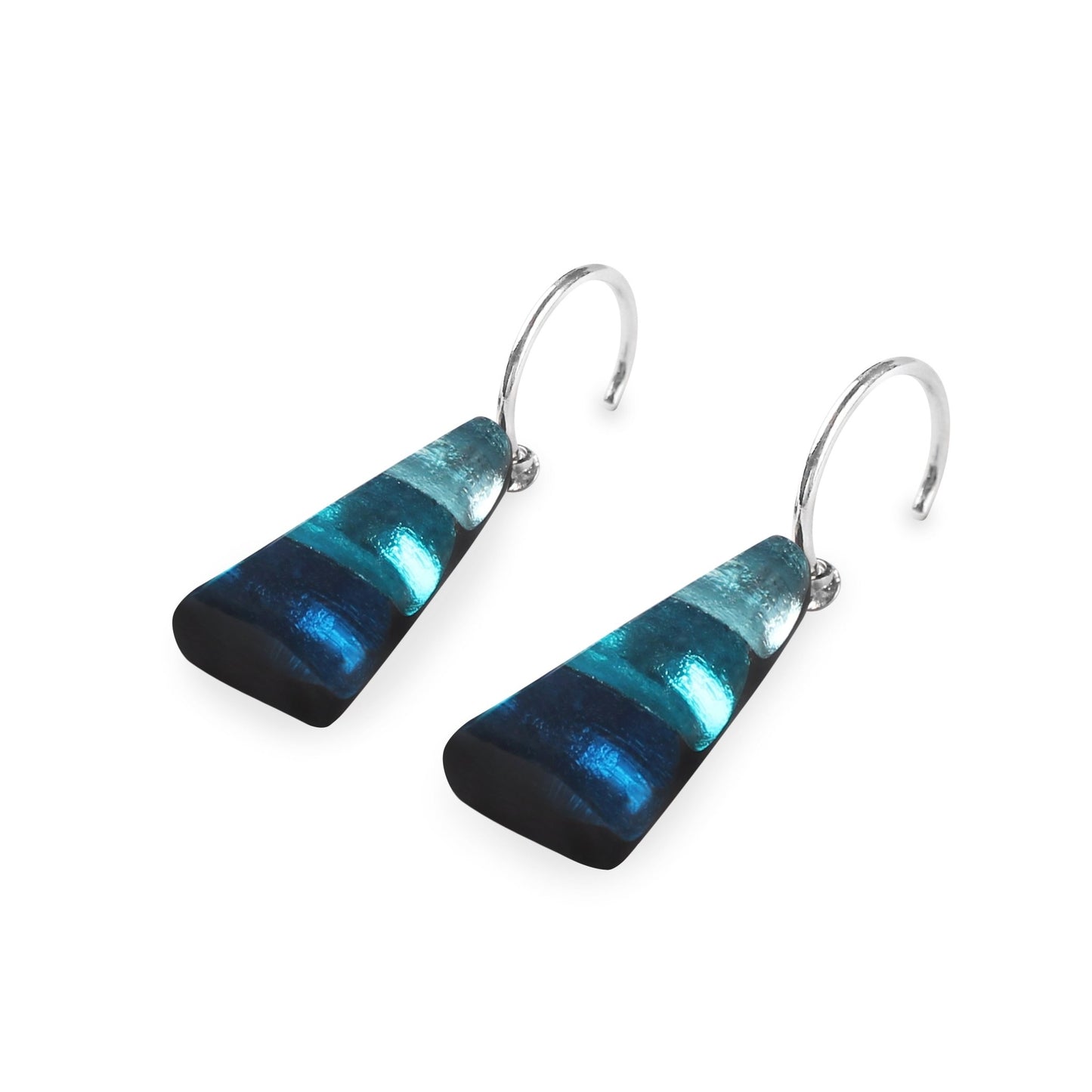 Teal Deco Triangle Shiny Creole Earrings | The Jewellery Stop