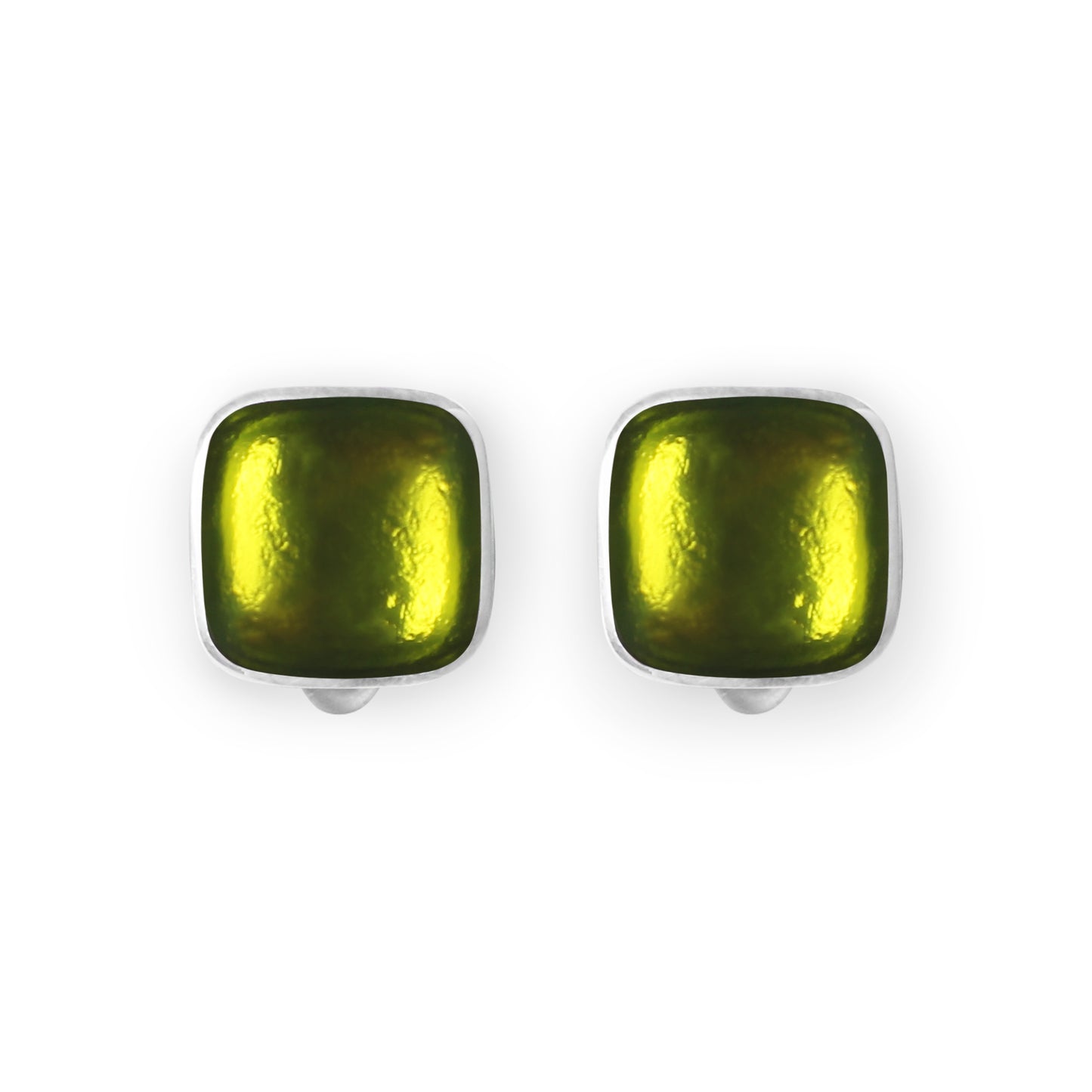 Lime Aluminium Squares Shiny Clip Earrings