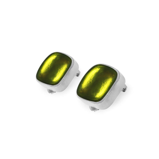 Lime Aluminium Squares Shiny Clip Earrings | The Jewellery Stop