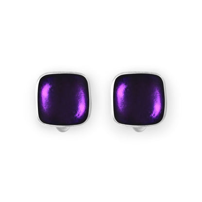 Peacock Aluminium Squares Shiny Clip Earrings | The Jewellery Stop