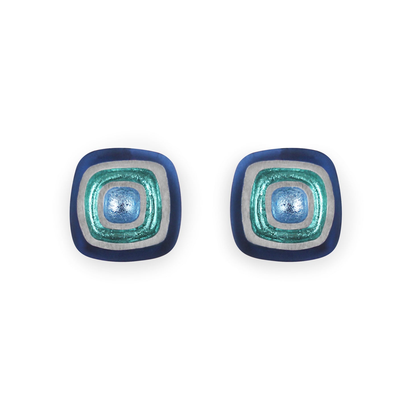 Pacific Abstract Squares Shiny Clip Earrings