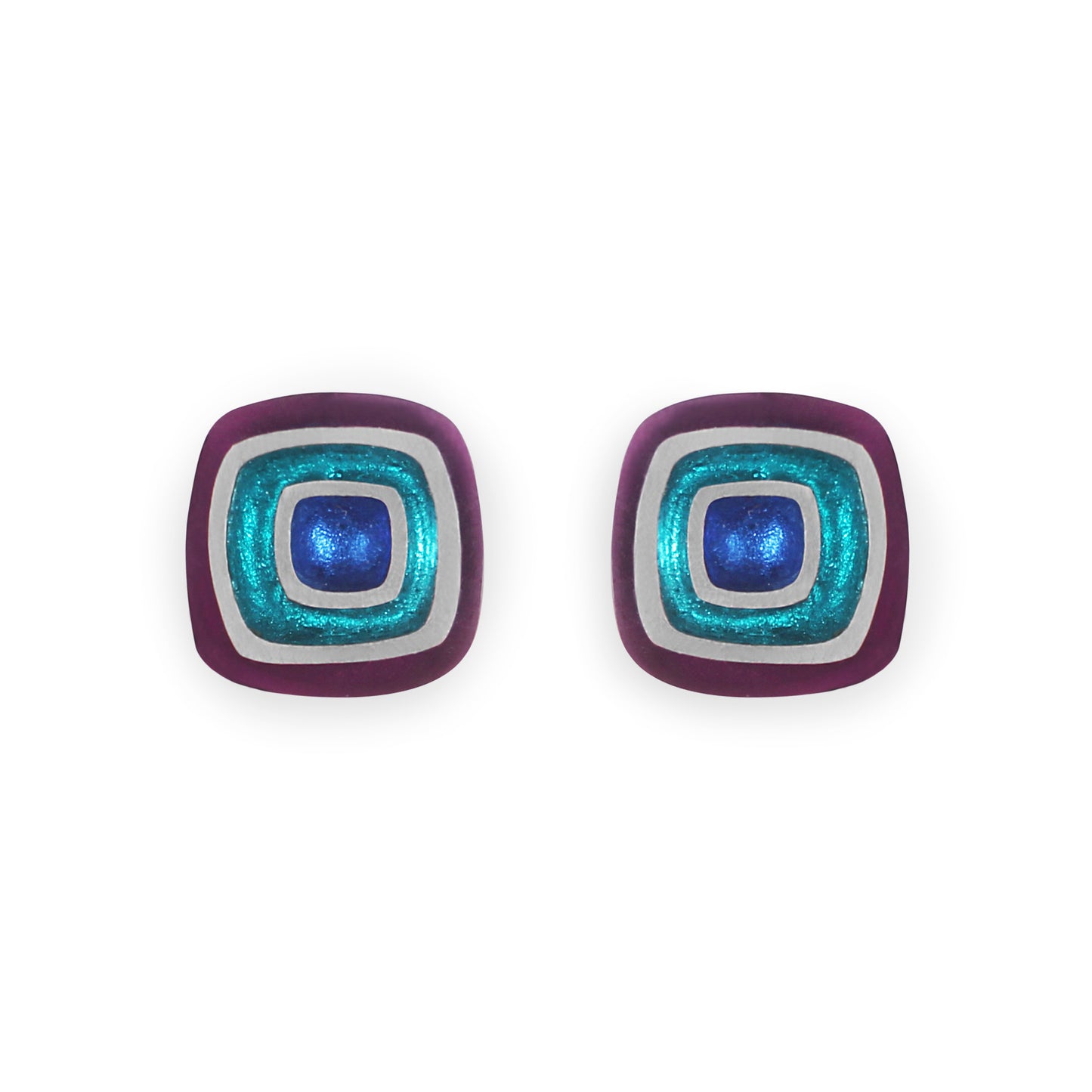 Peacock Abstract Squares Shiny Clip Earrings