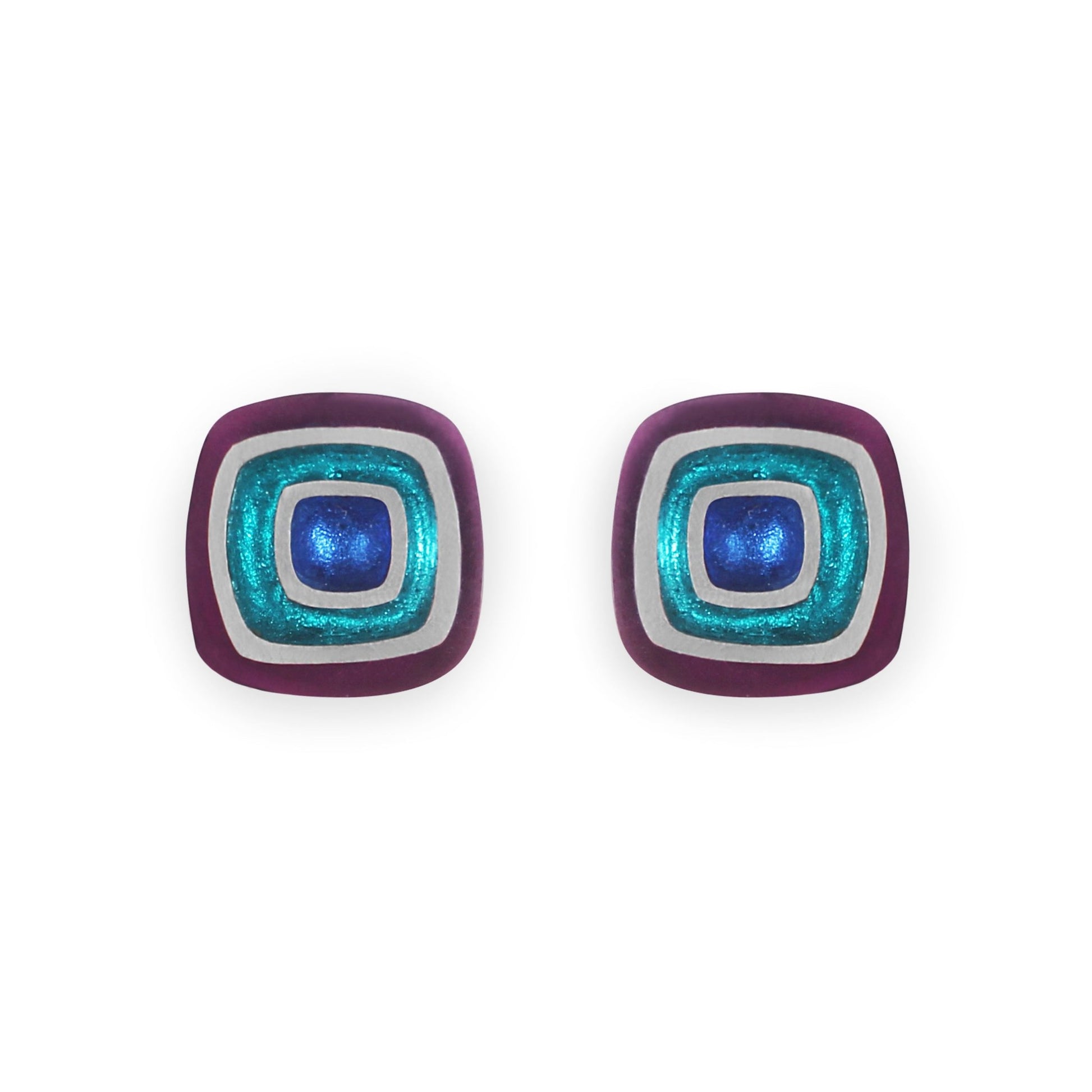 Peacock Abstract Squares Shiny Clip Earrings | The Jewellery Stop