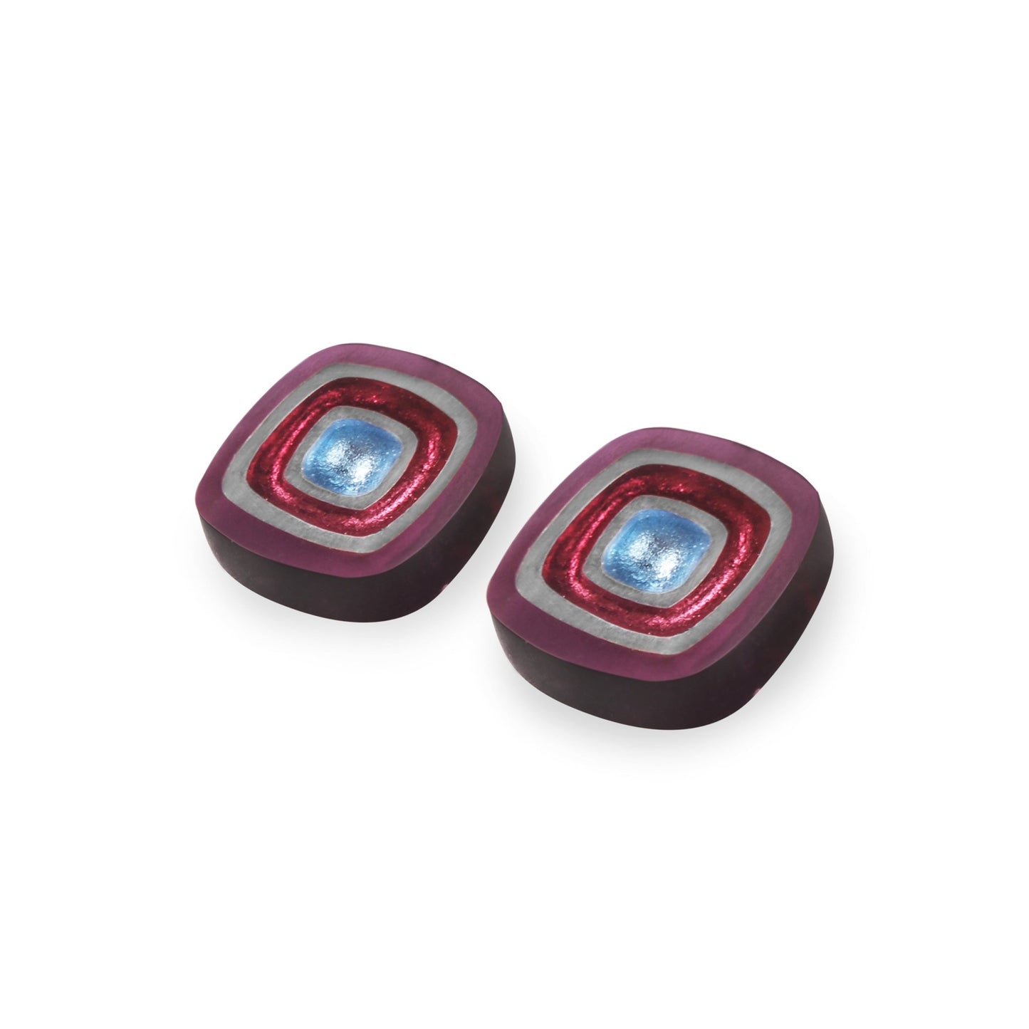 Rainbow Abstract Squares Shiny Clip Earrings | The Jewellery Stop