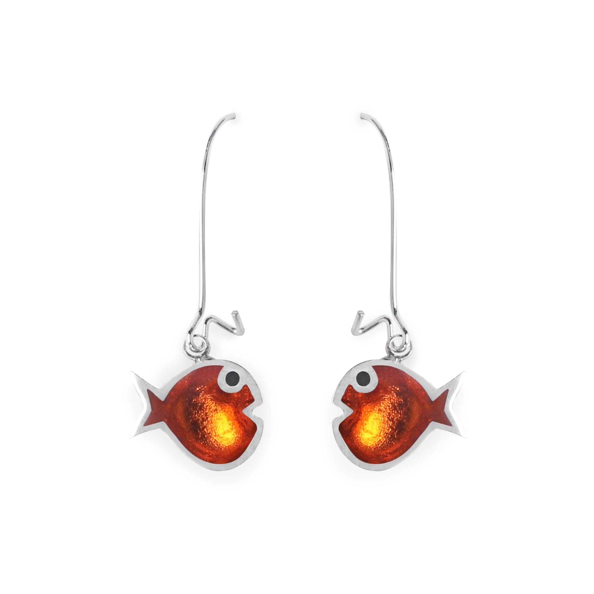 Orange Bubble Fish Shiny Long Hook Earrings