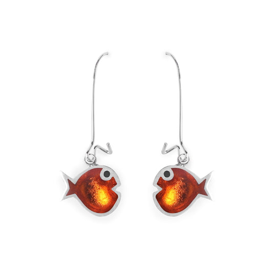 Orange Bubble Fish Shiny Long Hook Earrings | The Jewellery Stop