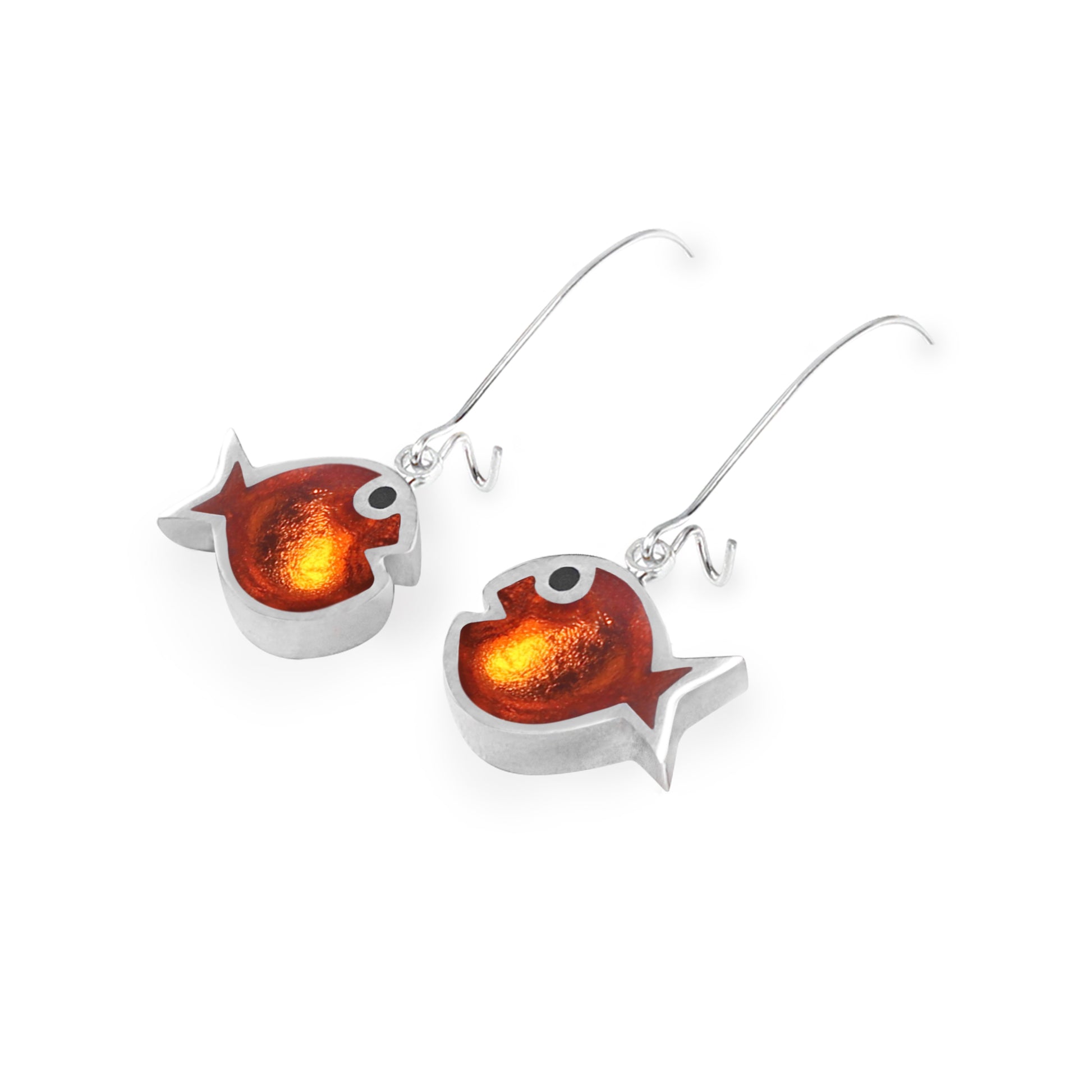 Orange Bubble Fish Shiny Long Hook Earrings
