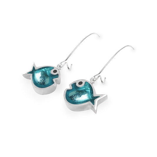Turquoise Bubble Fish Shiny Long Hook Earrings | The Jewellery Stop