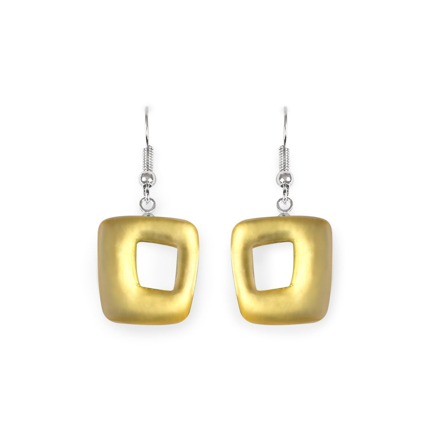 Palomino Hollow Squares Matte Small Fish Hook Earrings | The Jewellery Stop