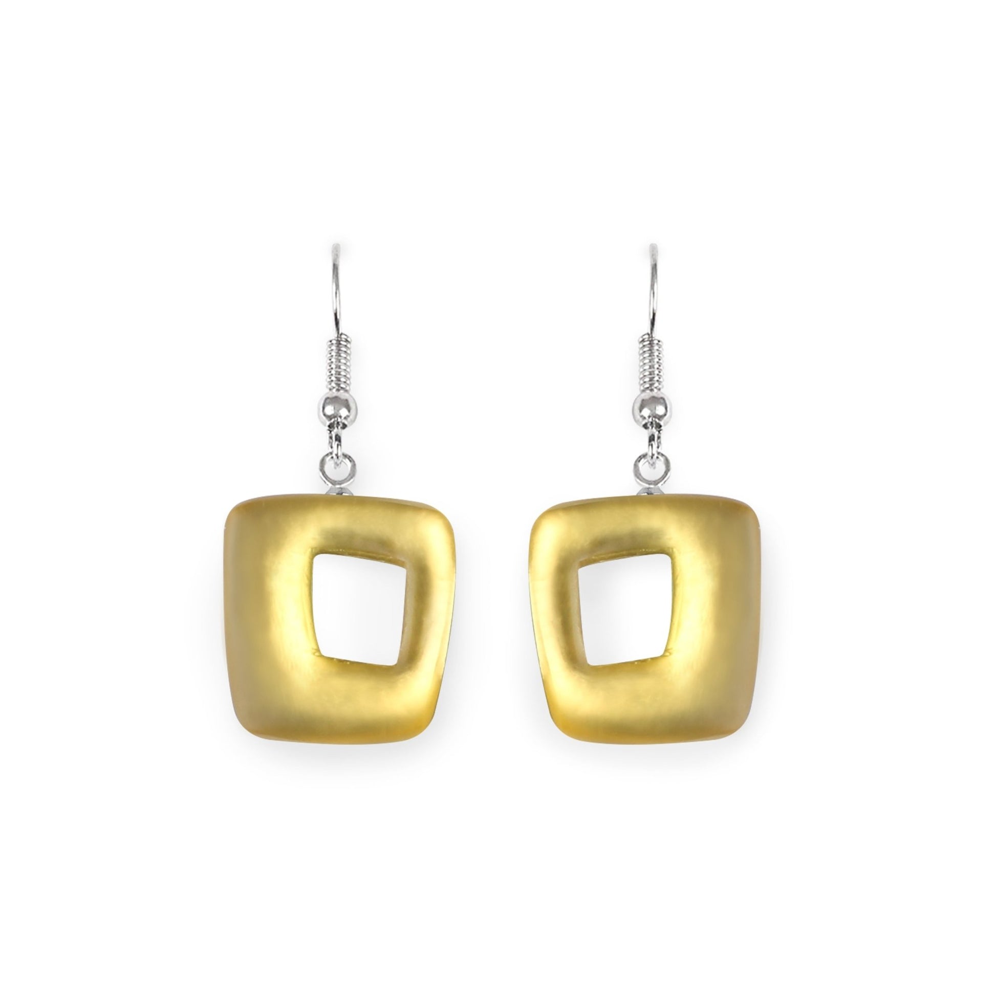 Palomino Hollow Squares Matte Small Fish Hook Earrings | The Jewellery Stop