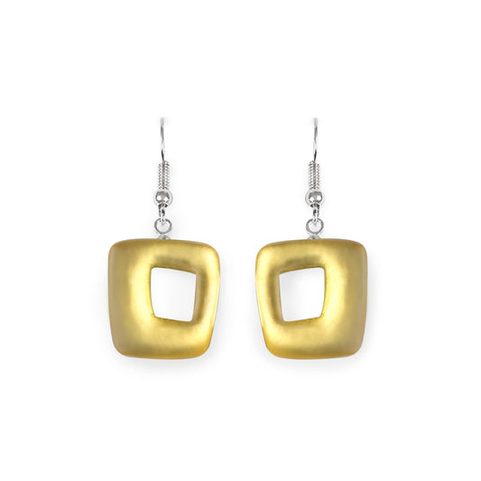 Palomino Hollow Squares Matte Small Fish Hook Earrings | The Jewellery Stop