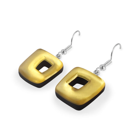 Palomino Hollow Squares Matte Small Fish Hook Earrings | The Jewellery Stop