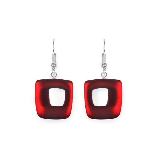Rainbow Hollow Squares Matte Small Fish Hook Earrings | The Jewellery Stop