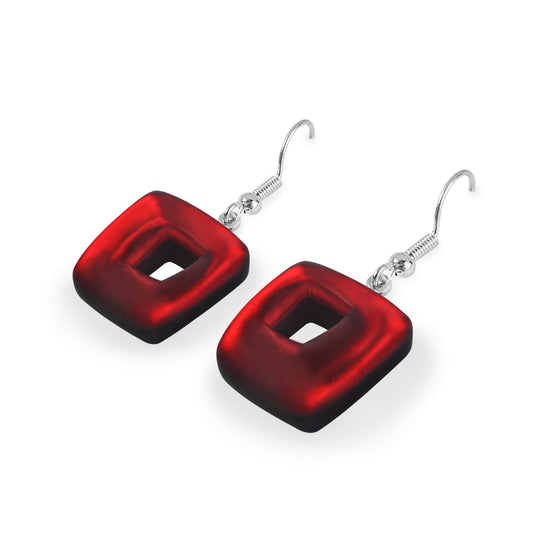 Rainbow Hollow Squares Matte Small Fish Hook Earrings | The Jewellery Stop