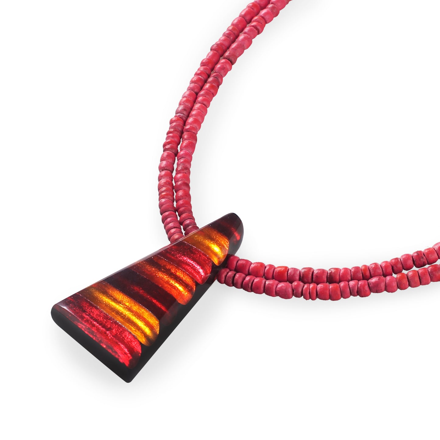 Sangria Triangle Stripes Shiny Pendant on Coco Beads