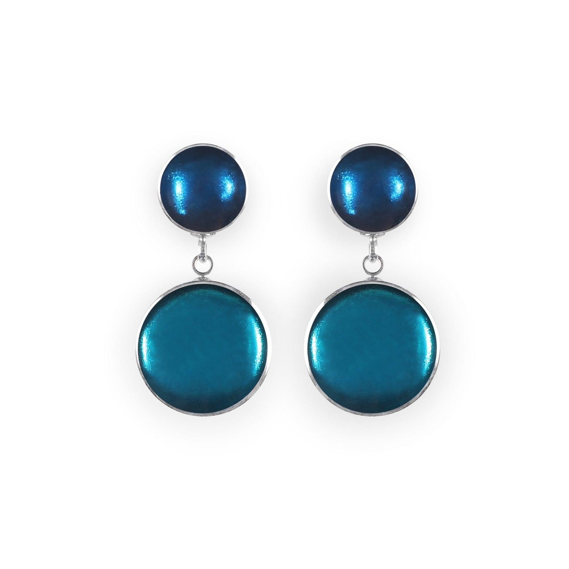 Teal Aluminium Cabouchon Shiny Double Drop Stud Earrings | The Jewellery Stop