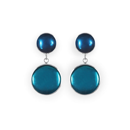 Teal Aluminium Cabouchon Shiny Double Drop Stud Earrings | The Jewellery Stop