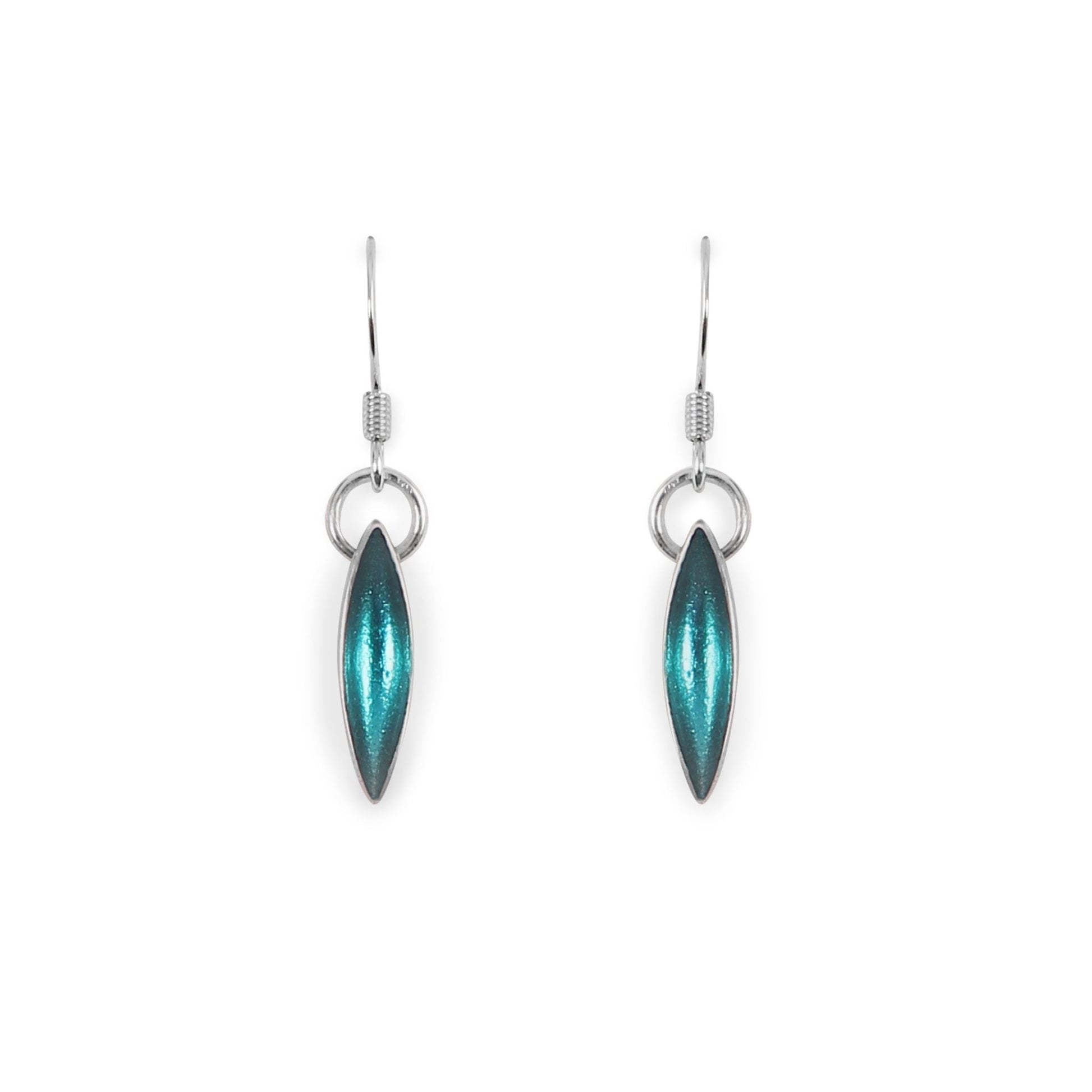 Teal Elliptical Petals Shiny Fish Hook Earrings | The Jewellery Stop