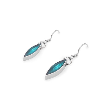 Teal Elliptical Petals Shiny Fish Hook Earrings | The Jewellery Stop