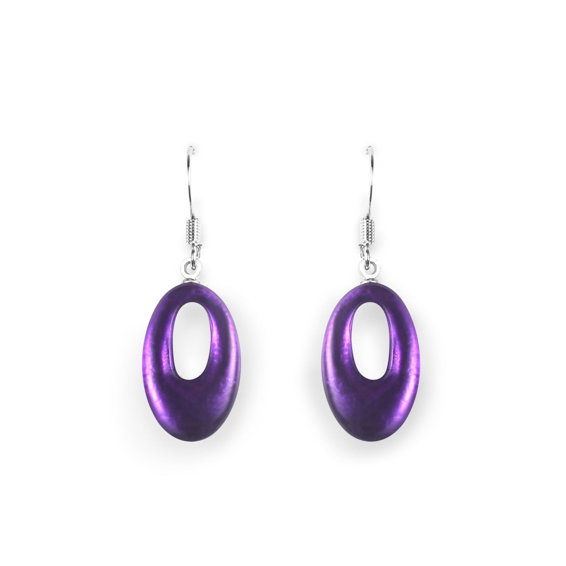 Peacock Hollow Ovals Matte Fish Hook Earrings | The Jewellery Stop