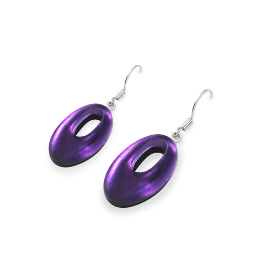 Peacock Hollow Ovals Matte Fish Hook Earrings | The Jewellery Stop