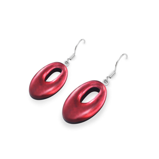 Sangria Hollow Ovals Matte Fish Hook Earrings | The Jewellery Stop