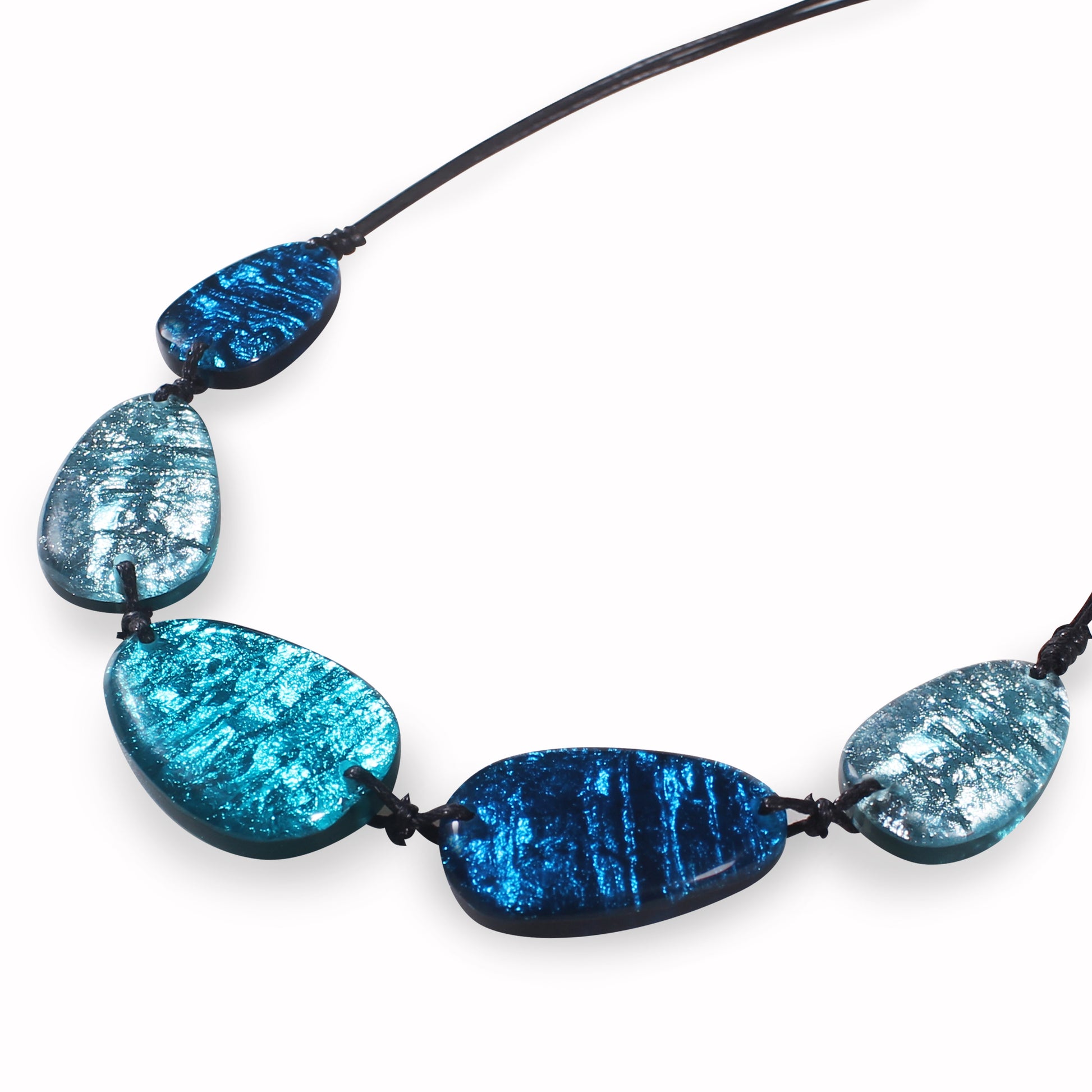 Teal Textured Pebble Shiny Necklace