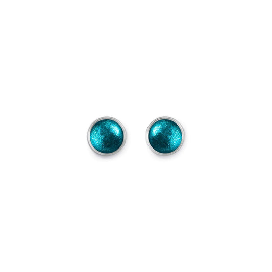 Teal Metal Buttons Shiny Small Stud Earrings | The Jewellery Stop